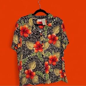 White Stag Floral Hawaiian 100% Rayon Shirt